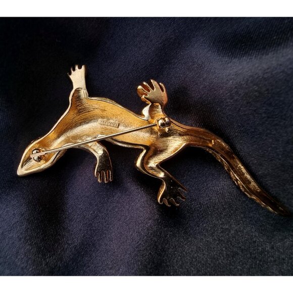 Rare Find Vintage 1990s TRIFARI Signed Gold and Black Lizard Reptile Brooch Pin - Picture 4 of 8